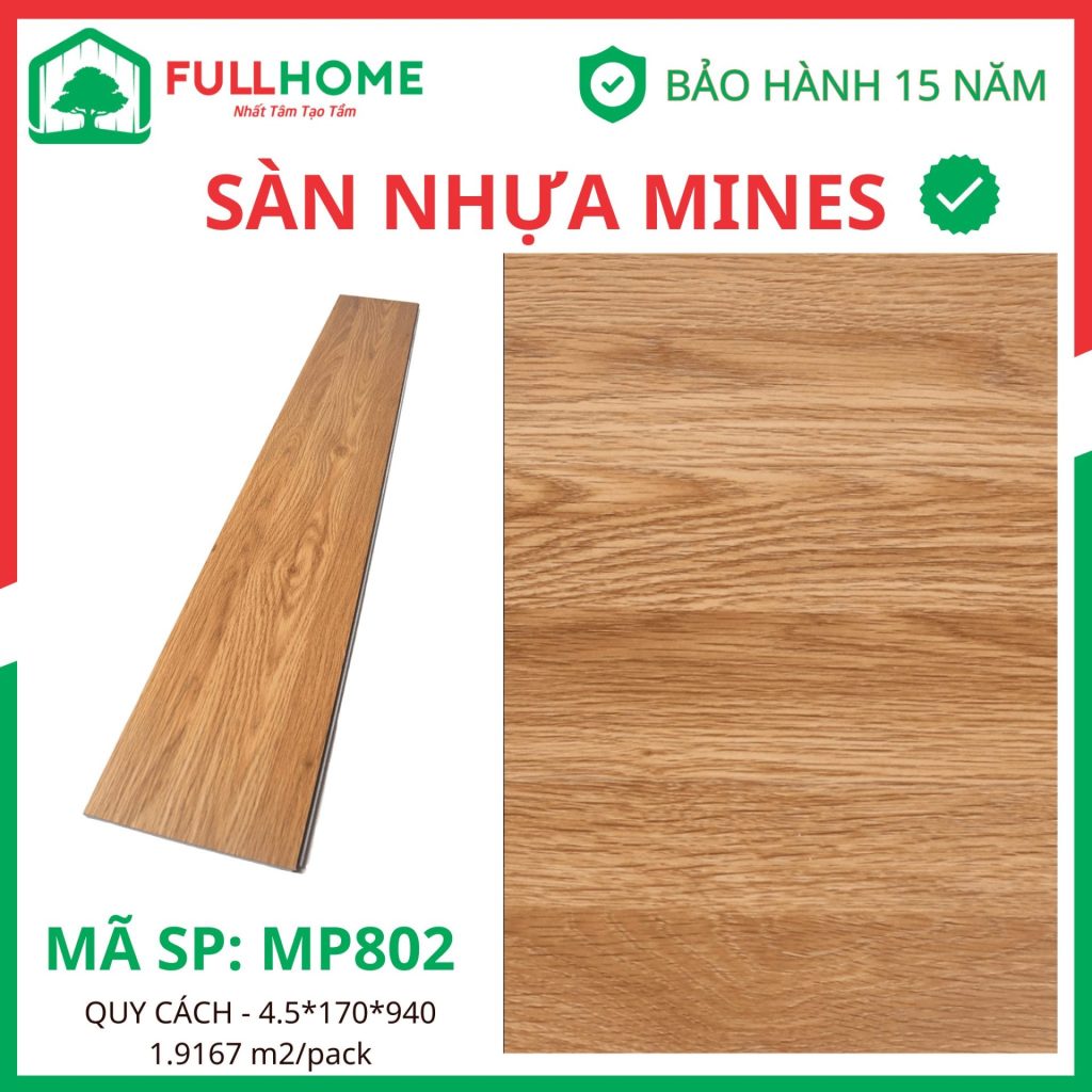 Sàn nhựa Mines được thiết kế với bề mặt vân gỗ tự nhiên, mang lại cảm giác ấm cúng và sang trọng cho không gian sống với 7 màu sắc
